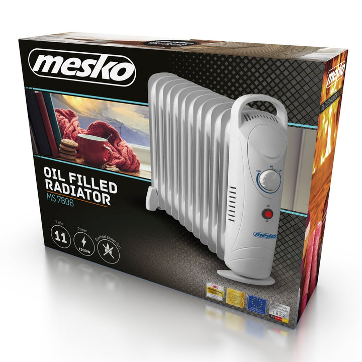 Mesko uljem napunjeni radijator, 11 rebra, 1200 W, kontrola temperature, sivi, MS 7806