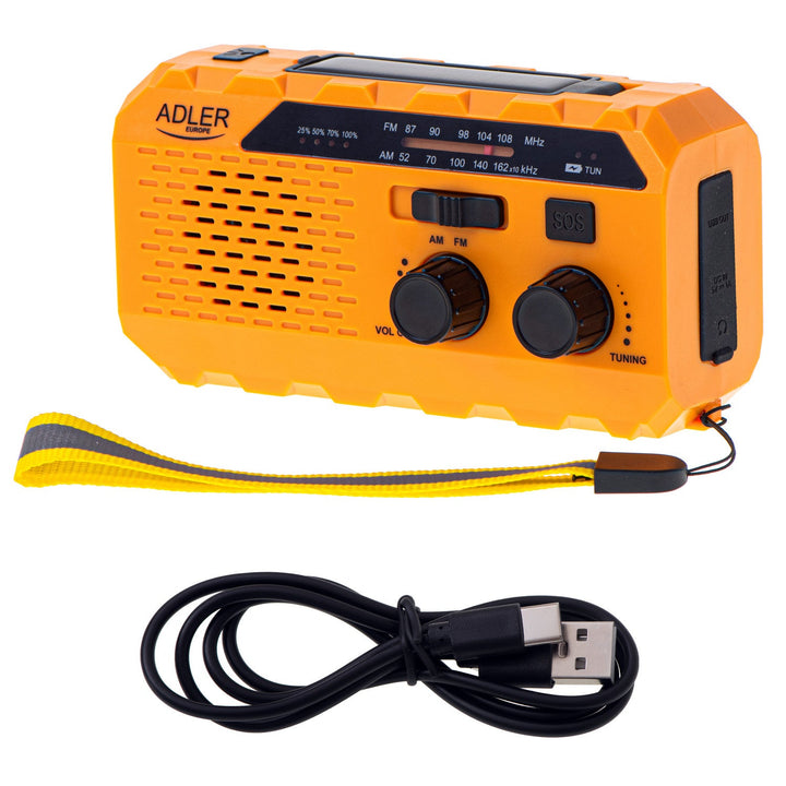 Adler solarni radio, baterija 1200 mAh, baterijska svjetiljka, ručna kurbla, AD 1197