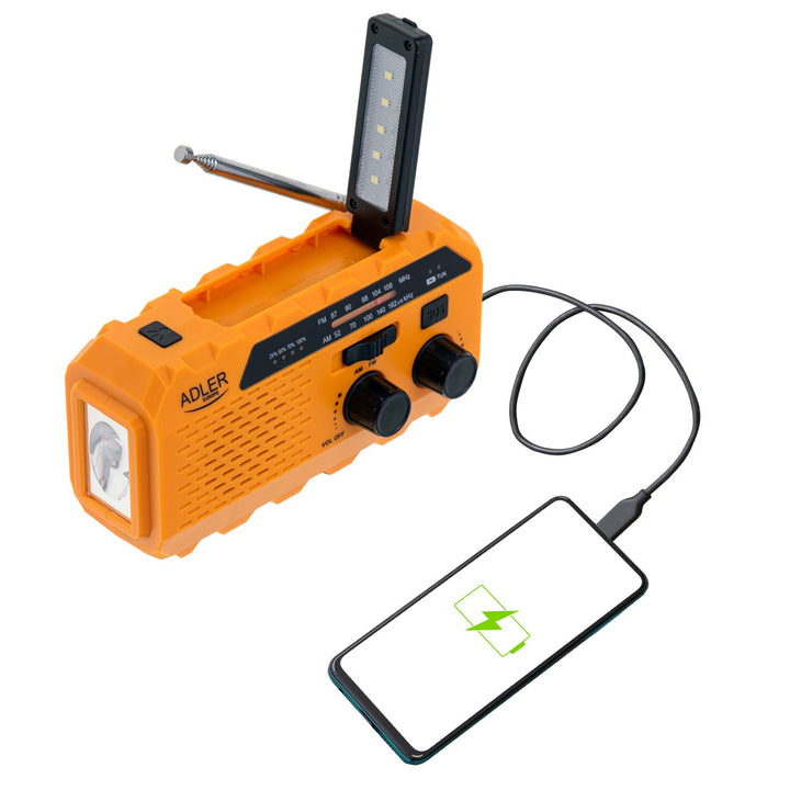 Adler solarni radio, baterija 1200 mAh, baterijska svjetiljka, ručna kurbla, AD 1197
