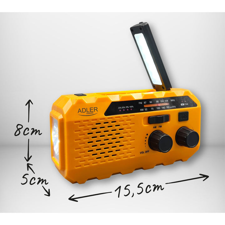 Adler solarni radio, baterija 1200 mAh, baterijska svjetiljka, ručna kurbla, AD 1197