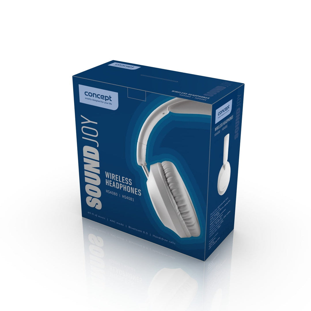 Concept SoundJoy bežične slušalice preko ušiju, do 45 sati reprodukcije, Bluetooth 6.0, brzo punjenje, aktivno poništavanje buke do 18 dB, crne, HS4080