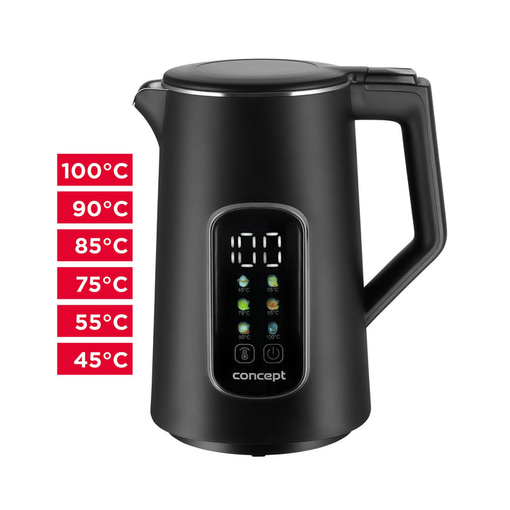 Konceptni električni čajnik, 1,7 l, kontrola temperature, LED zaslon, površina hladnog dodira, indikator razine vode, RK3385