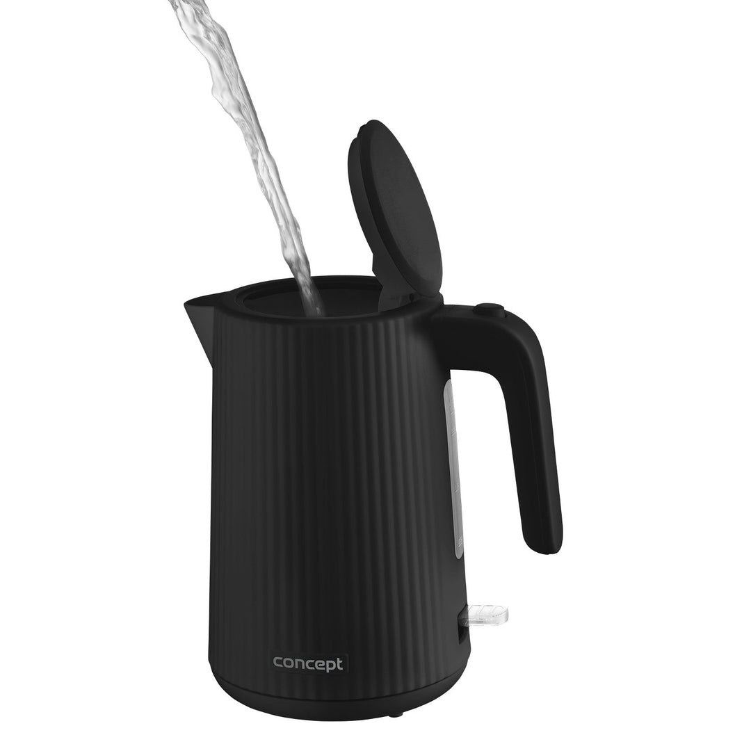 Koncept plastični električni kuhalo za vodu, 1,7 l, rebrasti dizajn, trostruki sigurnosni sustav, filter za kamenc, pokazatelj razine vode, crna, RK2391
