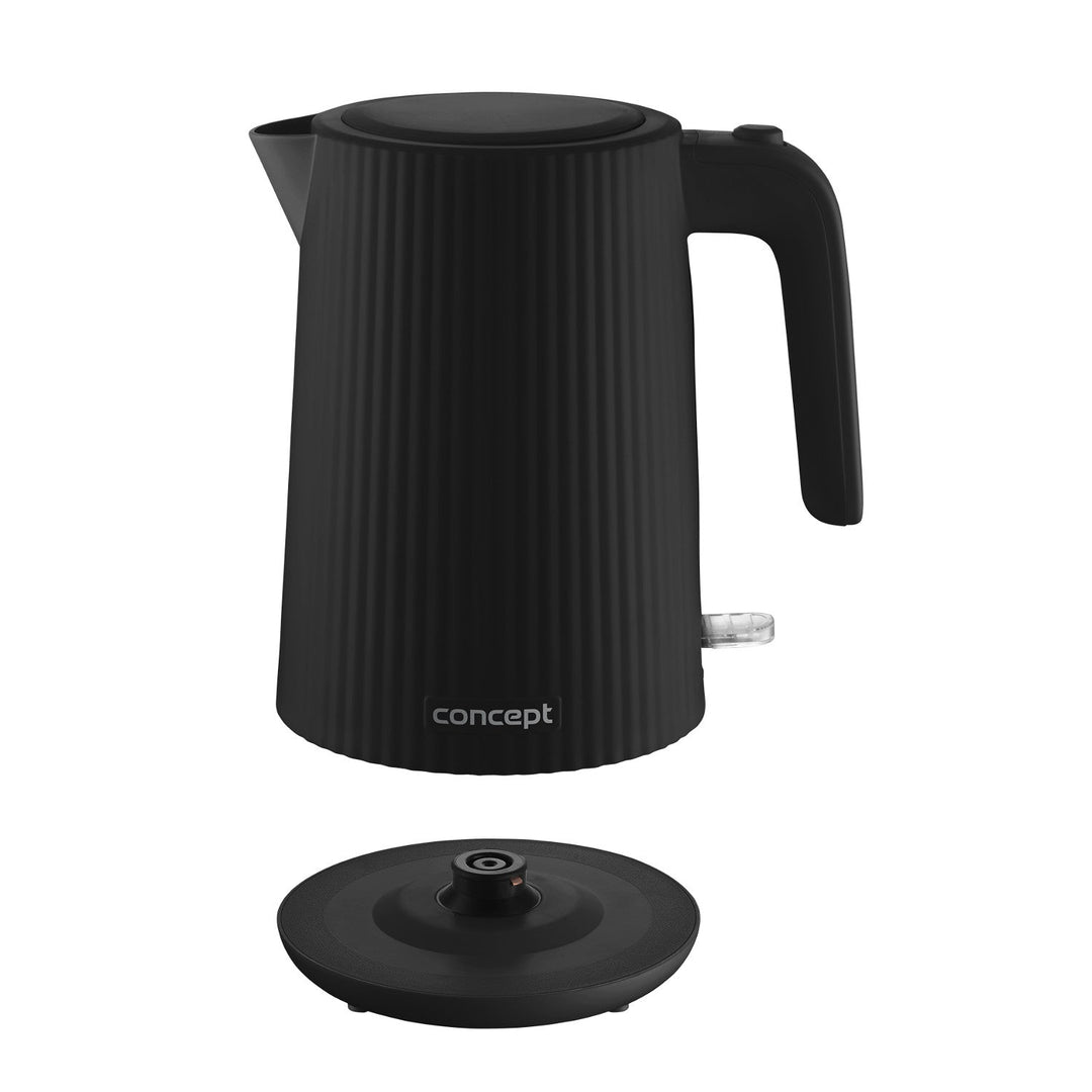 Koncept plastični električni kuhalo za vodu, 1,7 l, rebrasti dizajn, trostruki sigurnosni sustav, filter za kamenc, pokazatelj razine vode, crna, RK2391