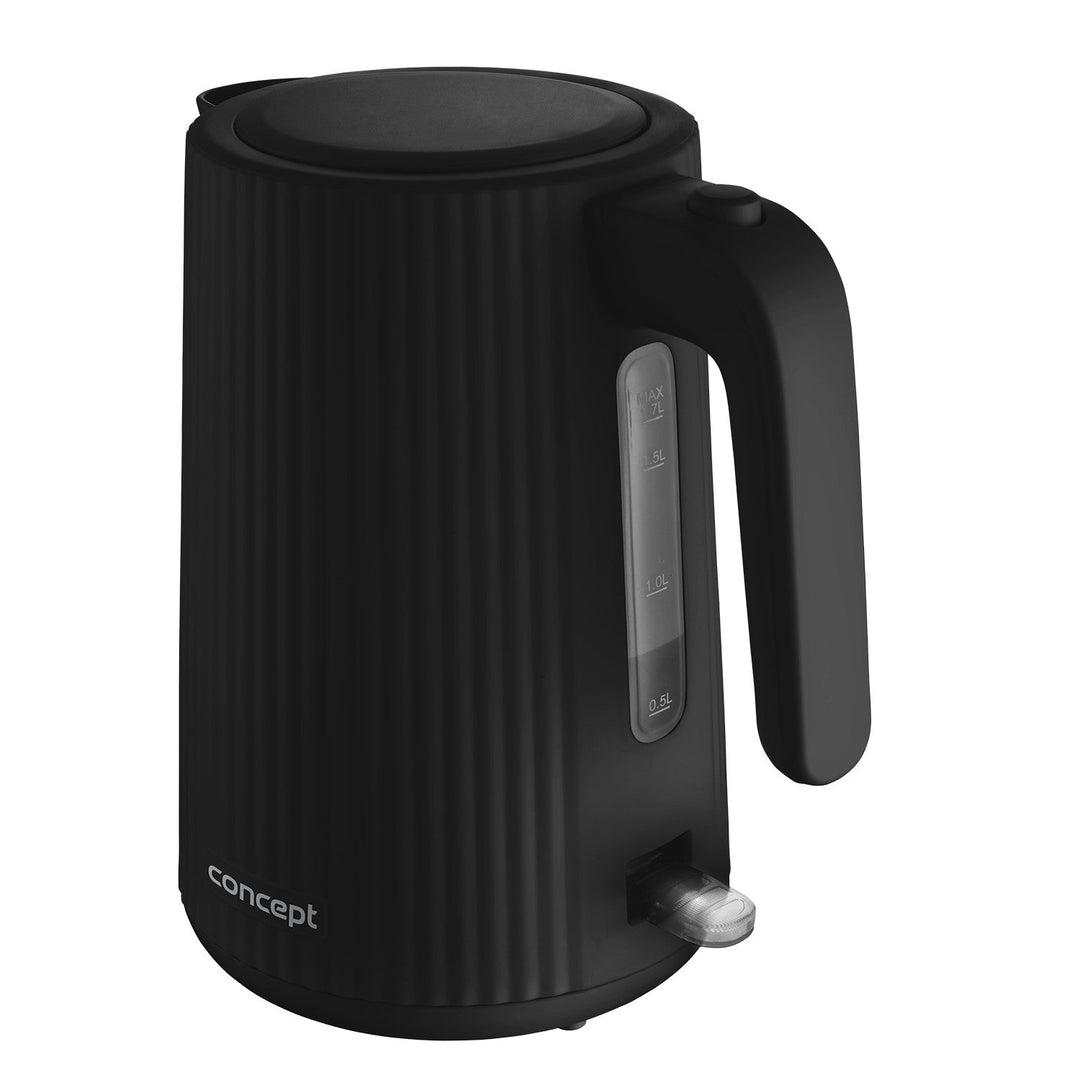 Koncept plastični električni kuhalo za vodu, 1,7 l, rebrasti dizajn, trostruki sigurnosni sustav, filter za kamenc, pokazatelj razine vode, crna, RK2391