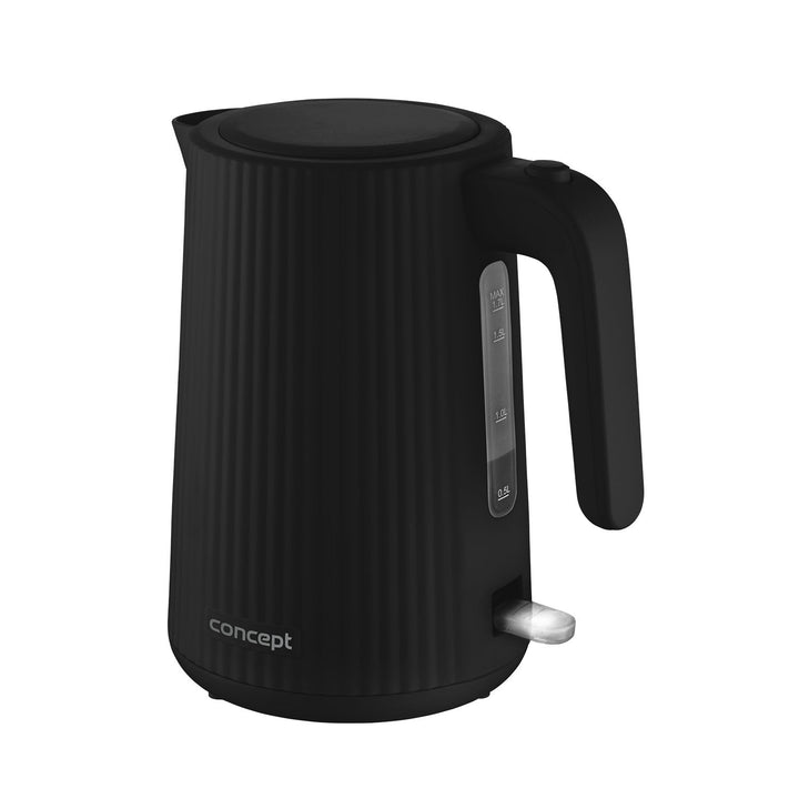 Koncept plastični električni kuhalo za vodu, 1,7 l, rebrasti dizajn, trostruki sigurnosni sustav, filter za kamenc, pokazatelj razine vode, crna, RK2391