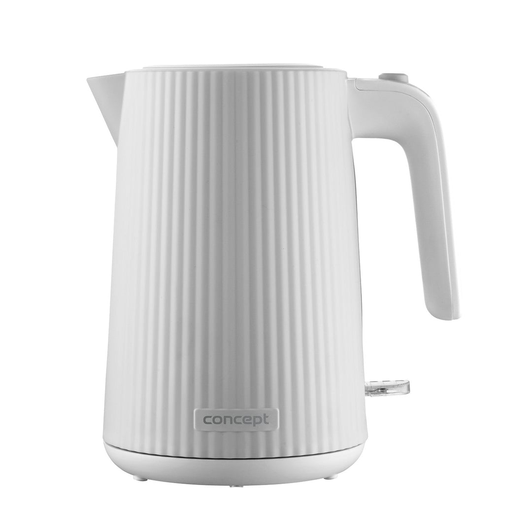 Koncept plastični električni kuhalo za vodu, 1,7 l, rebrasti dizajn, trostruki sigurnosni sustav, filter za kamenac, pokazatelj razine vode, bijela, RK2390
