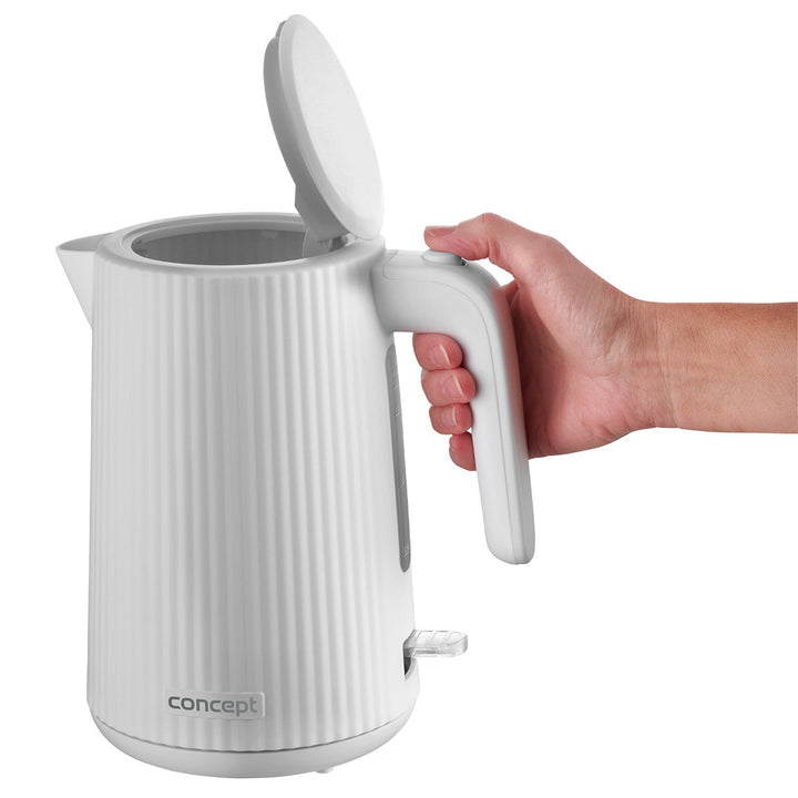 Koncept plastični električni kuhalo za vodu, 1,7 l, rebrasti dizajn, trostruki sigurnosni sustav, filter za kamenac, pokazatelj razine vode, bijela, RK2390