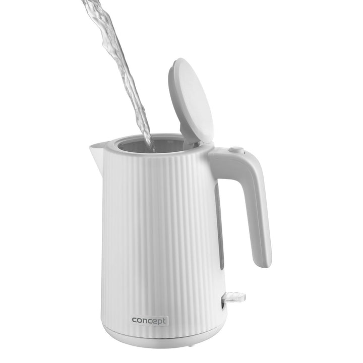 Koncept plastični električni kuhalo za vodu, 1,7 l, rebrasti dizajn, trostruki sigurnosni sustav, filter za kamenac, pokazatelj razine vode, bijela, RK2390