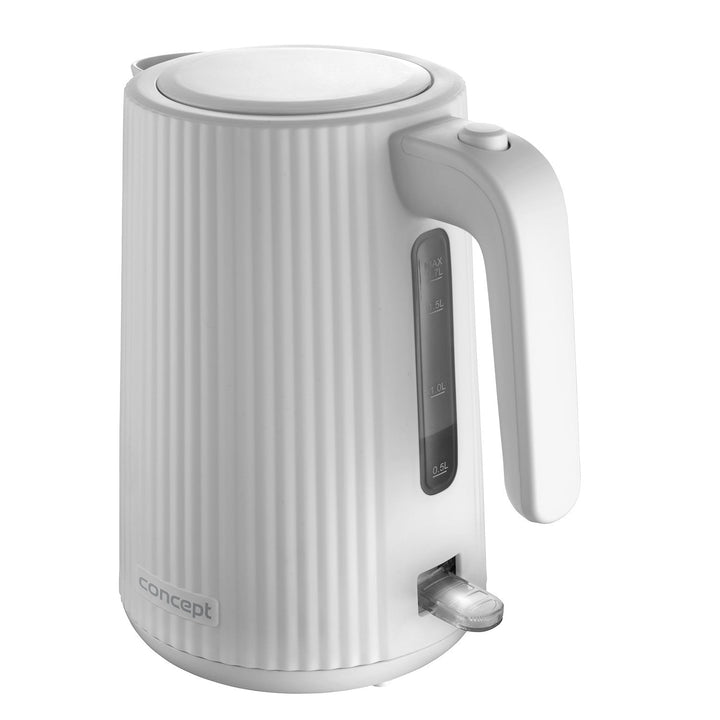 Koncept plastični električni kuhalo za vodu, 1,7 l, rebrasti dizajn, trostruki sigurnosni sustav, filter za kamenac, pokazatelj razine vode, bijela, RK2390