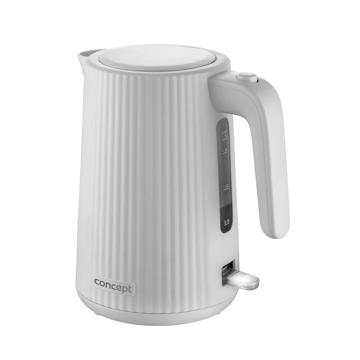 Koncept plastični električni kuhalo za vodu, 1,7 l, rebrasti dizajn, trostruki sigurnosni sustav, filter za kamenac, pokazatelj razine vode, bijela, RK2390