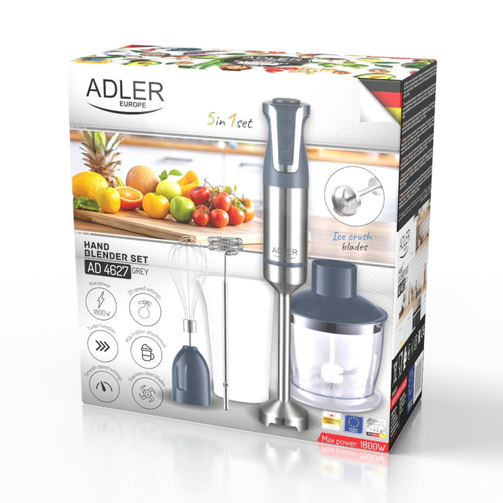 Adler ručni blender, multifunkcionalni, snaga 1800 W, sivi, turbo funkcija, AD 4627 g