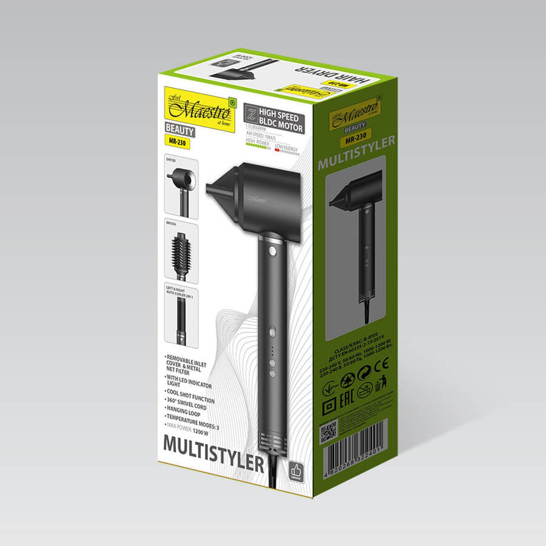 Multistyler / Maestro set za njegu kose, sušilo za kosu, četka za sušilo za kosu, automatska uvijačica za kosu, snaga 1200 W, 2 postavke temperature + hladan zrak, MR-230