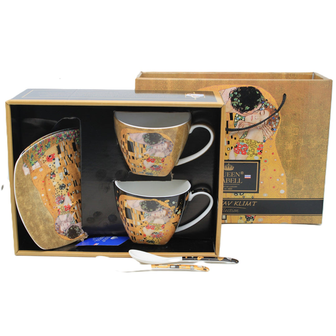 Set od 2 porculanske šalice Queen Isabell, motiv Poljupca od Klimta, čajne žličice, 250 ml, W25KL60-2-19000