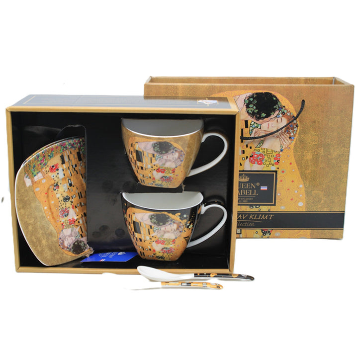 Set od 2 porculanske šalice Queen Isabell, motiv Poljupca od Klimta, čajne žličice, 250 ml, W25KL60-2-19000