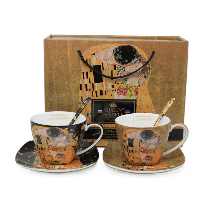 Set od 2 porculanske šalice Queen Isabell, motiv Poljupca od Klimta, čajne žličice, 250 ml, W25KL60-2-19000
