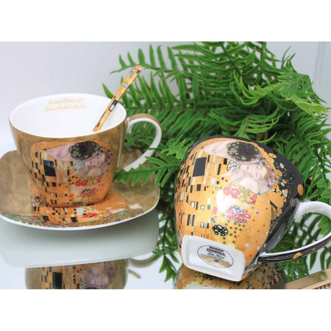 Set od 2 porculanske šalice Queen Isabell, motiv Poljupca od Klimta, čajne žličice, 250 ml, W25KL60-2-19000