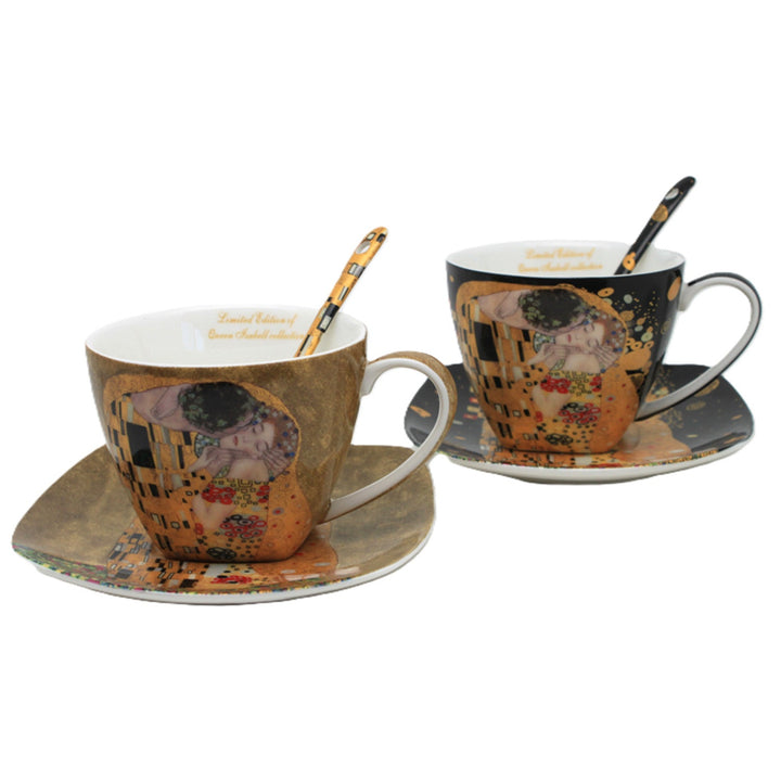 Set od 2 porculanske šalice Queen Isabell, motiv Poljupca od Klimta, čajne žličice, 250 ml, W25KL60-2-19000
