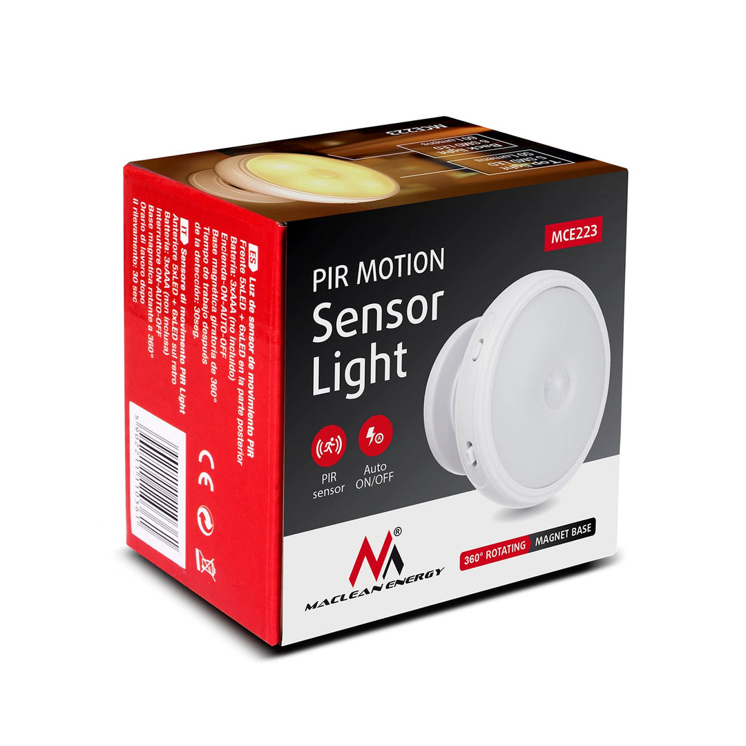 Maclean LED lampa s senzorom pokreta, magnetom, stražnjim osvjetljenjem, načini osvjetljenja: kontinuirano, PIR senzor, 3 x AAA, MCE223 + 3 x Varta Industrial baterije