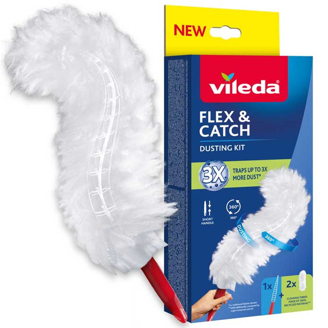Vileda Flex&amp;Catch metla, s kratkom drškom, 2 zamjenske glave uključene, protuklizna zaštita, fleksibilna glava, 179432