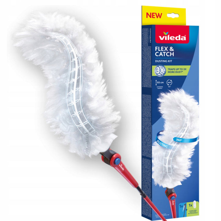 Vileda Flex&amp;Catch metla, s dugom drškom, 1 zamjenska ploha uključena, protuklizna zaštita, fleksibilna glava, 179434