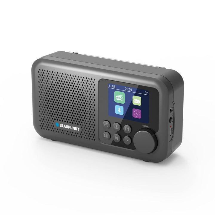 Blaupunkt prijenosni radio, DAB+ digitalni radio i FM tuner, Bluetooth, izlaz za slušalice, 2,4-inčni bočni zaslon, funkcija sata i alarma, napajanje baterijama i punjenje putem USB-C, DR8BK