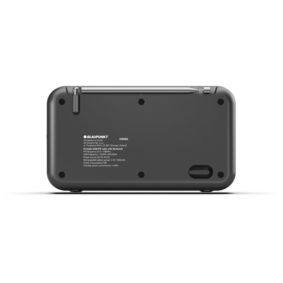 Blaupunkt prijenosni radio, DAB+ digitalni radio i FM tuner, Bluetooth, izlaz za slušalice, 2,4-inčni bočni zaslon, funkcija sata i alarma, napajanje baterijama i punjenje putem USB-C, DR8BK