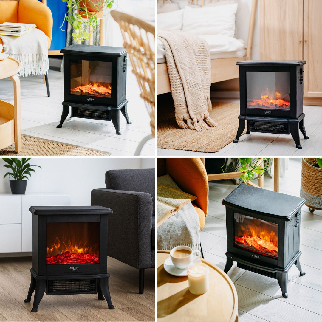 Adler električni kamin, 2 razine grijanja, max. snaga 1800 W, termostat, 3D efekt plamena, AD 7754