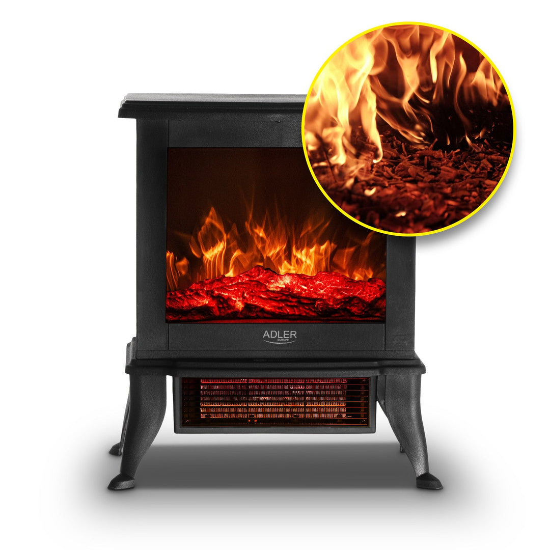 Adler električni kamin, 2 razine grijanja, max. snaga 1800 W, termostat, 3D efekt plamena, AD 7754