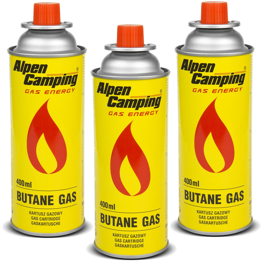 Alpen Camping plinska patrona 400 ml. Certifikat: Pi 0875, u skladu s EN417, izobutan, radni raspon -10°C do +40°C, IK004, 3 komada.