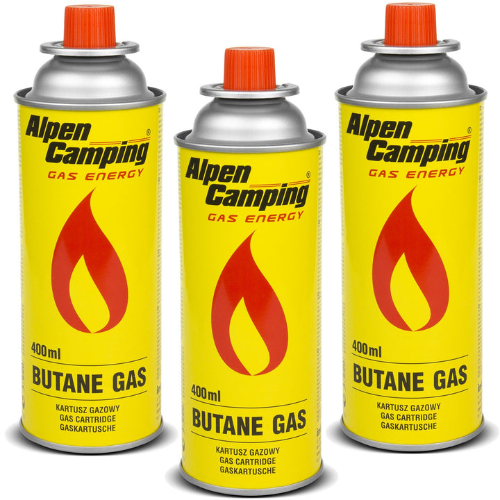 Alpen Camping plinska patrona 400 ml. Certifikat: Pi 0875, u skladu s EN417, izobutan, radni raspon -10°C do +40°C, IK004, 3 komada.