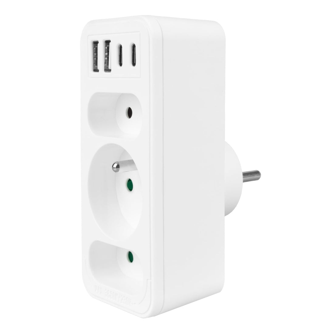 Maclean električna utičnica x3 + 4xUSB, razdjelnik s 3 utičnice, 2xUSB A, 2xUSB C PD 20W, 1x16A + 2x6A, MCE248 F/W, 2 komada