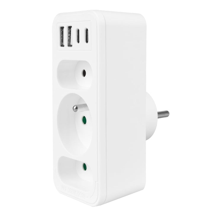 Maclean električna utičnica x3 + 4xUSB, razdjelnik s 3 utičnice, 2xUSB A, 2xUSB C PD 20W, 1x16A + 2x6A, MCE248 F/W, 2 komada
