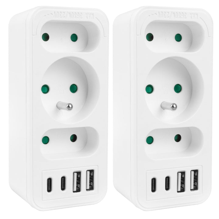 Maclean električna utičnica x3 + 4xUSB, razdjelnik s 3 utičnice, 2xUSB A, 2xUSB C PD 20W, 1x16A + 2x6A, MCE248 F/W, 2 komada
