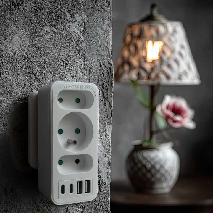 Maclean električna utičnica x3 + 4xUSB, razdjelnik s 3 utičnice, 2xUSB A, 2xUSB C PD 20W, 1x16A + 2x6A, MCE248 F/W, 3 komada