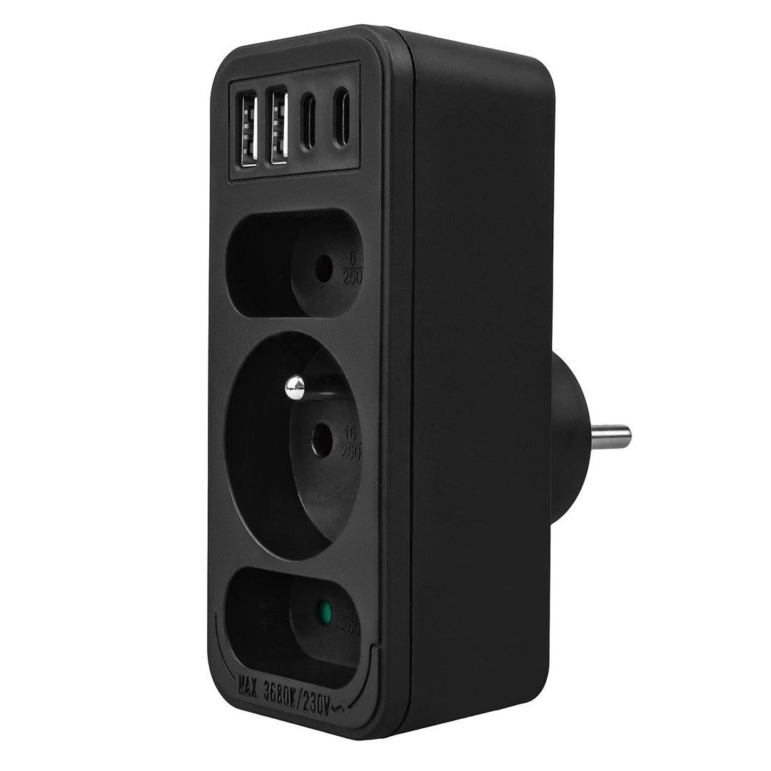 Maclean električna utičnica x3 + 4xUSB, razdjelnik s 3 utičnice, 2xUSB A, 2xUSB C PD 20W, 1x16A + 2x6A, MCE248 F/B, 2 komada
