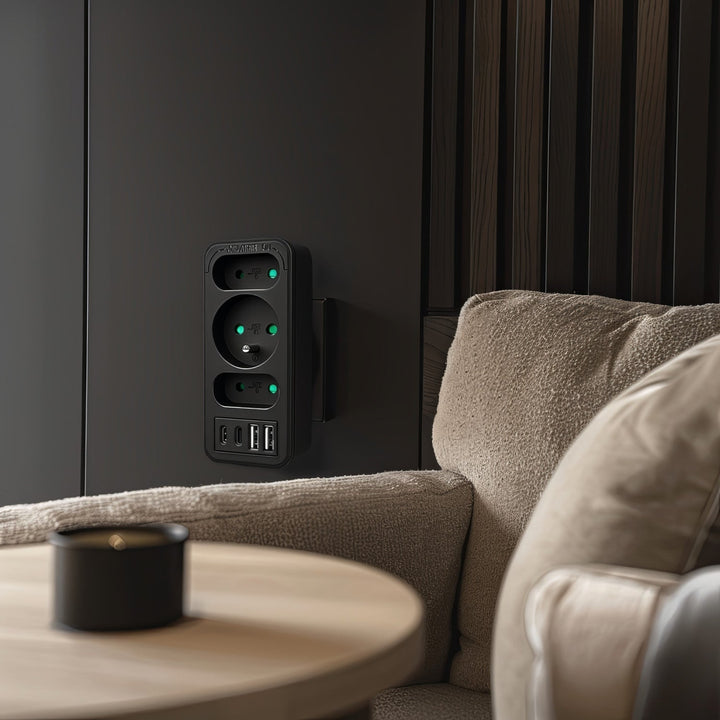 Maclean električna utičnica x3 + 4xUSB, razdjelnik s 3 utičnice, 2xUSB A, 2xUSB C PD 20W, 1x16A + 2x6A, MCE248 F/B, 2 komada