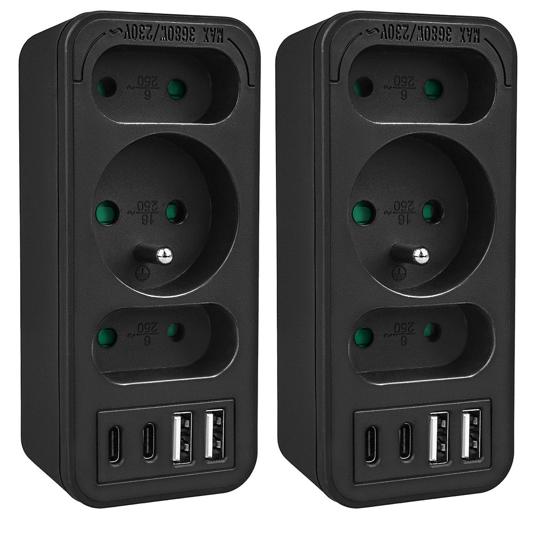 Maclean električna utičnica x3 + 4xUSB, razdjelnik s 3 utičnice, 2xUSB A, 2xUSB C PD 20W, 1x16A + 2x6A, MCE248 F/B, 2 komada