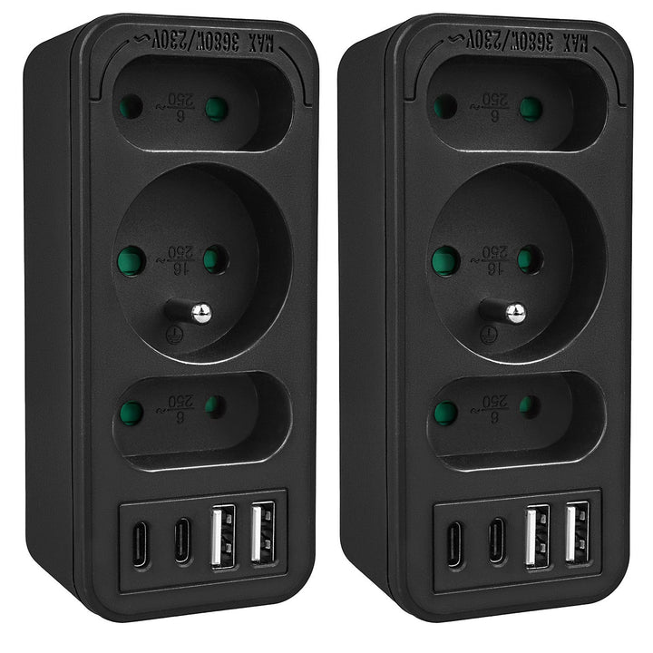 Maclean električna utičnica x3 + 4xUSB, razdjelnik s 3 utičnice, 2xUSB A, 2xUSB C PD 20W, 1x16A + 2x6A, MCE248 F/B, 2 komada
