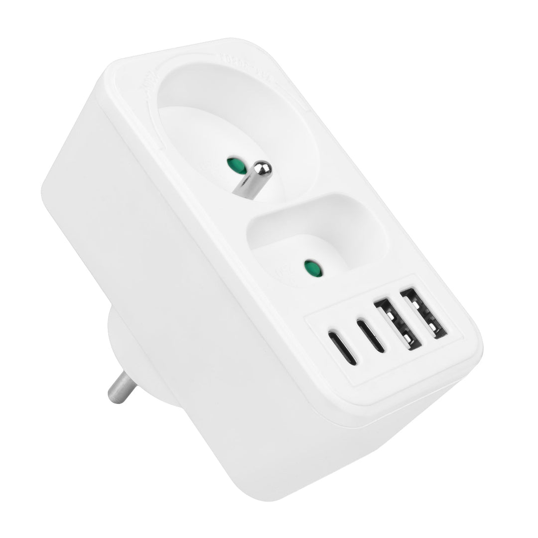Maclean električna utičnica x2 + 4xUSB, razdjelnik s 2 utičnice, 2xUSB A, 2xUSB C PD 20W, 1x16A + 1x6A, MCE249 F/W, 2 komada