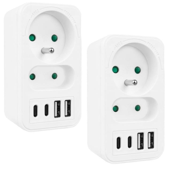 Maclean električna utičnica x2 + 4xUSB, razdjelnik s 2 utičnice, 2xUSB A, 2xUSB C PD 20W, 1x16A + 1x6A, MCE249 F/W, 2 komada