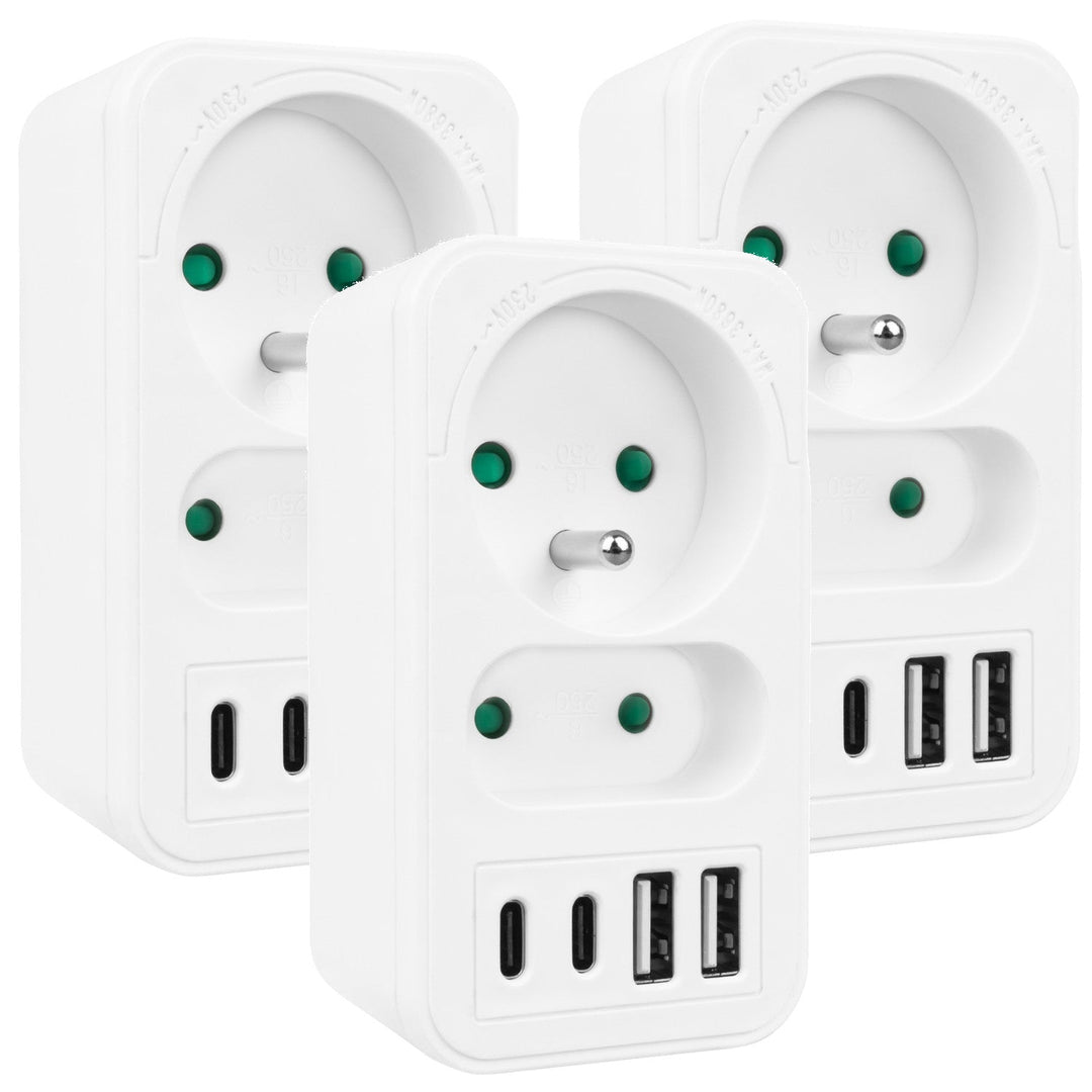 Maclean električna utičnica x2 + 4xUSB, razdjelnik s 2 utičnice, 2xUSB A, 2xUSB C PD 20W, 1x16A + 1x6A, MCE249 F/W, 3 komada