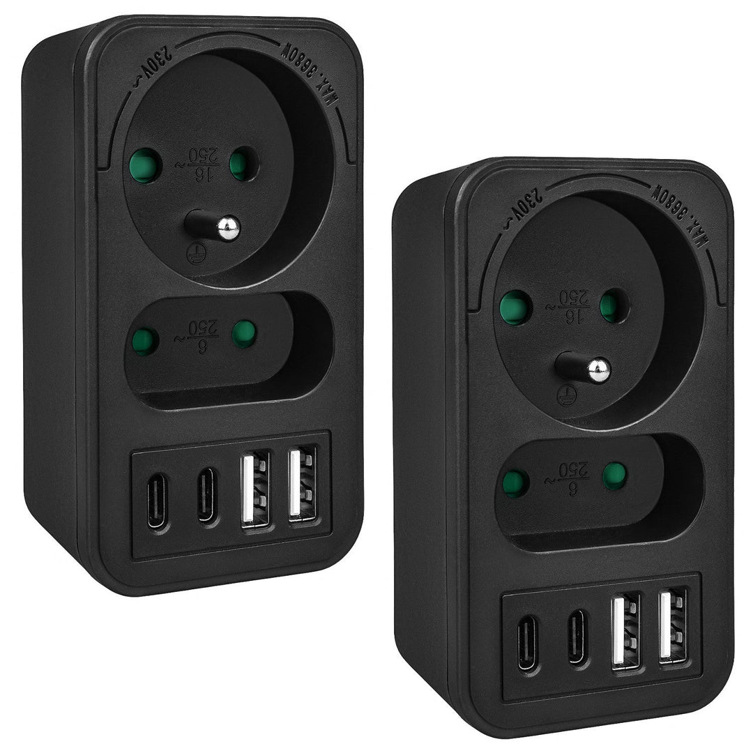 Maclean električna utičnica x2 + 4xUSB, razdjelnik s 2 utičnice, 2xUSB A, 2xUSB C PD 20W, 1x16A + 1x6A, MCE249 F/B, 2 komada
