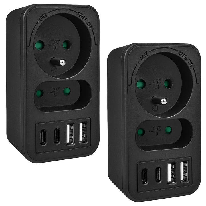 Maclean električna utičnica x2 + 4xUSB, razdjelnik s 2 utičnice, 2xUSB A, 2xUSB C PD 20W, 1x16A + 1x6A, MCE249 F/B, 2 komada