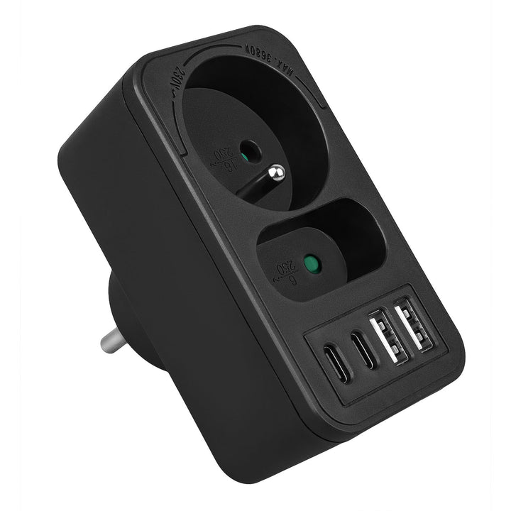 Maclean električna utičnica x2 + 4xUSB, razdjelnik s 2 utičnice, 2xUSB A, 2xUSB C PD 20W, 1x16A + 1x6A, MCE249 F/B, 3 komada