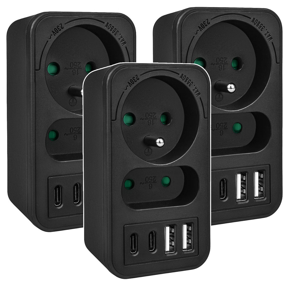 Maclean električna utičnica x2 + 4xUSB, razdjelnik s 2 utičnice, 2xUSB A, 2xUSB C PD 20W, 1x16A + 1x6A, MCE249 F/B, 3 komada