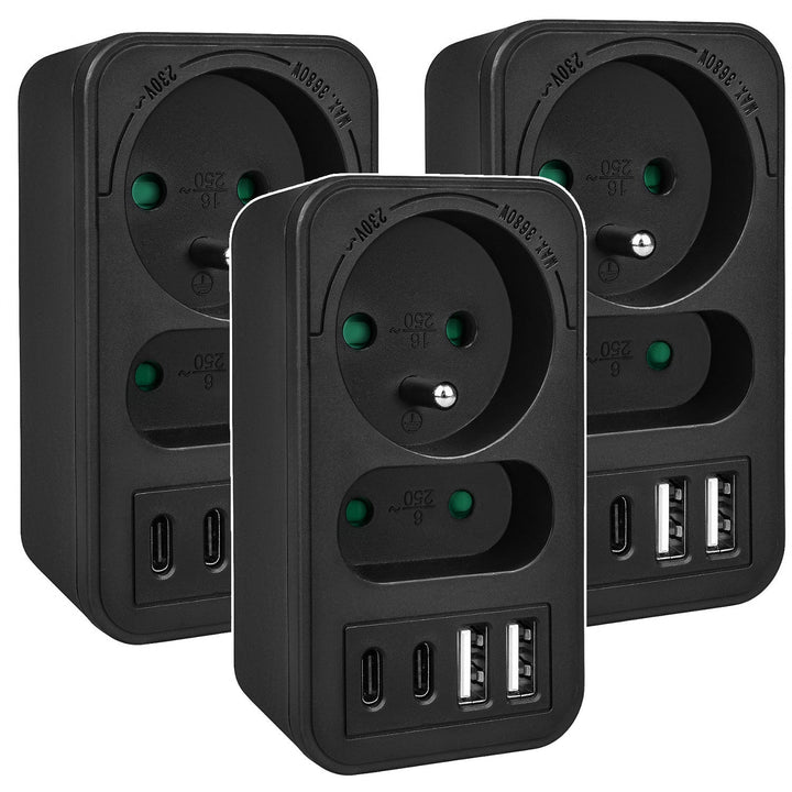 Maclean električna utičnica x2 + 4xUSB, razdjelnik s 2 utičnice, 2xUSB A, 2xUSB C PD 20W, 1x16A + 1x6A, MCE249 F/B, 3 komada
