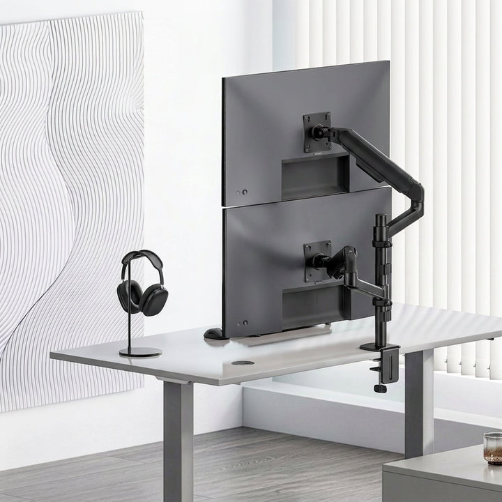 Ergo Office držač za dva monitora, plinski amortizer, 17"–32", 1–10 kg, mat crna, ER-692 B