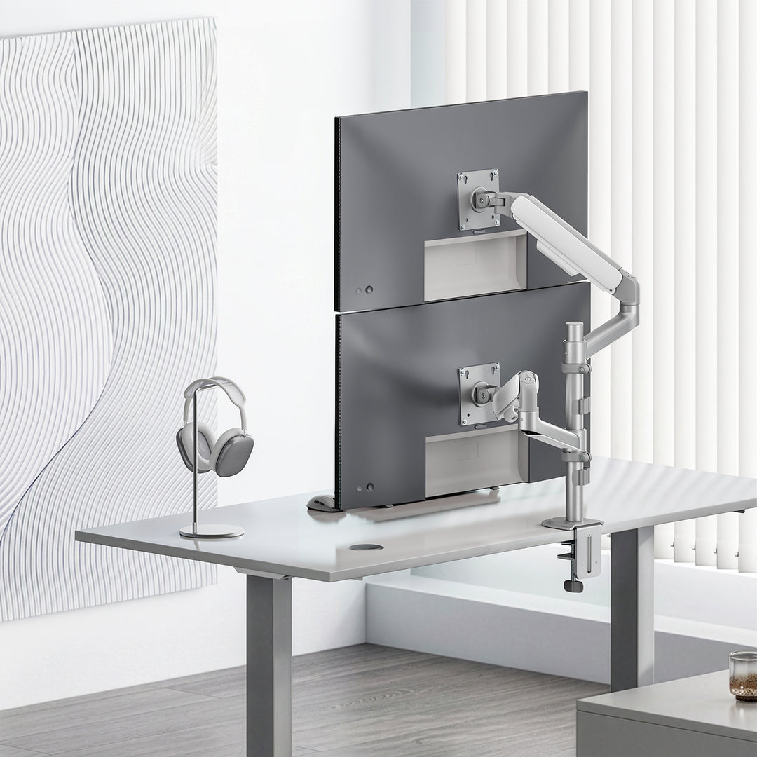 Ergo Office držač za dva monitora, plinski amortizer, 17"–32", 1–10 kg, mat bijela, ER-692 W
