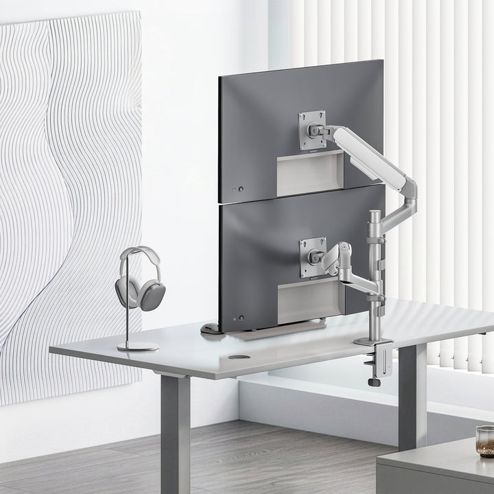 Ergo Office držač za dva monitora, plinski amortizer, 17"–32", 1–10 kg, mat bijela, ER-692 W